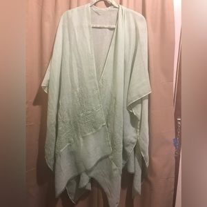 Lovely Green OS sheer & flowy embroidered cover-up wrap for shopping, going out